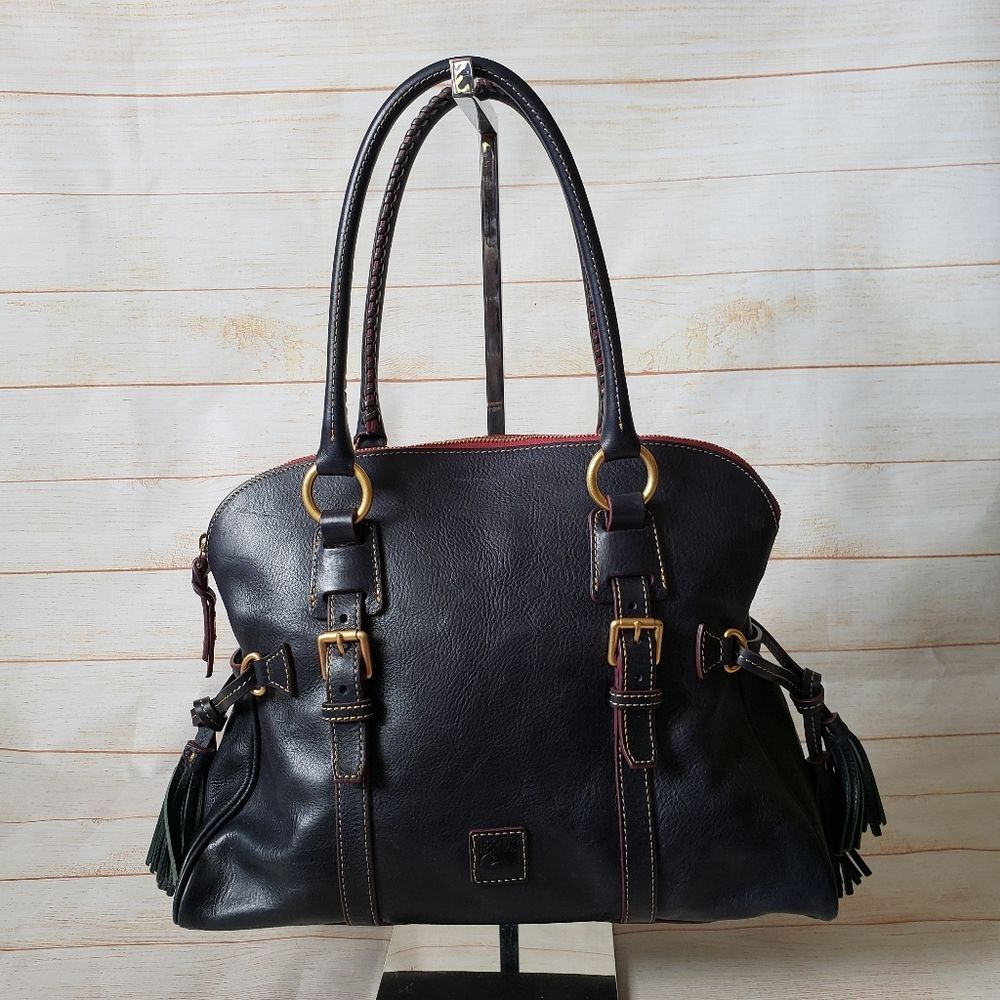 Dooney & Bourke Leather Florentine Domed Buckle Satchel Navy Blue Red Classic